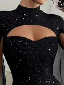 Women's Fashion Party Dresses Silver Foil Sequins Elegant Mini Dress, Ladies' Party Gown, All Seasons Wear, Stylish Evening Chic Formal Wear Womenswear