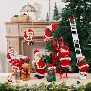 Electric Santa Plush Decoration with Swinging Belly and Feet, Playful Charm, Musical Entertainment Climbing Santa, Dancing Christmas Tree for Holiday Gift, Festive Gift