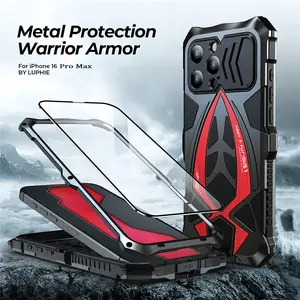 Heavy Duty Protection Rugged Military Grade Metal Bumper Phone Case with Screen Protector for iPhone 16 Pro Max iphone 15 pro max case