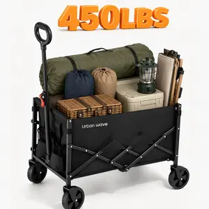 Collapsible Wagon with Wheels, 450 lbs Wagons Carts Foldable Wagon Cart with Flexible Handle, Lightweight Portable Folding Utility Grocery Shopping Cart for Grocery Sports Garden Camping
