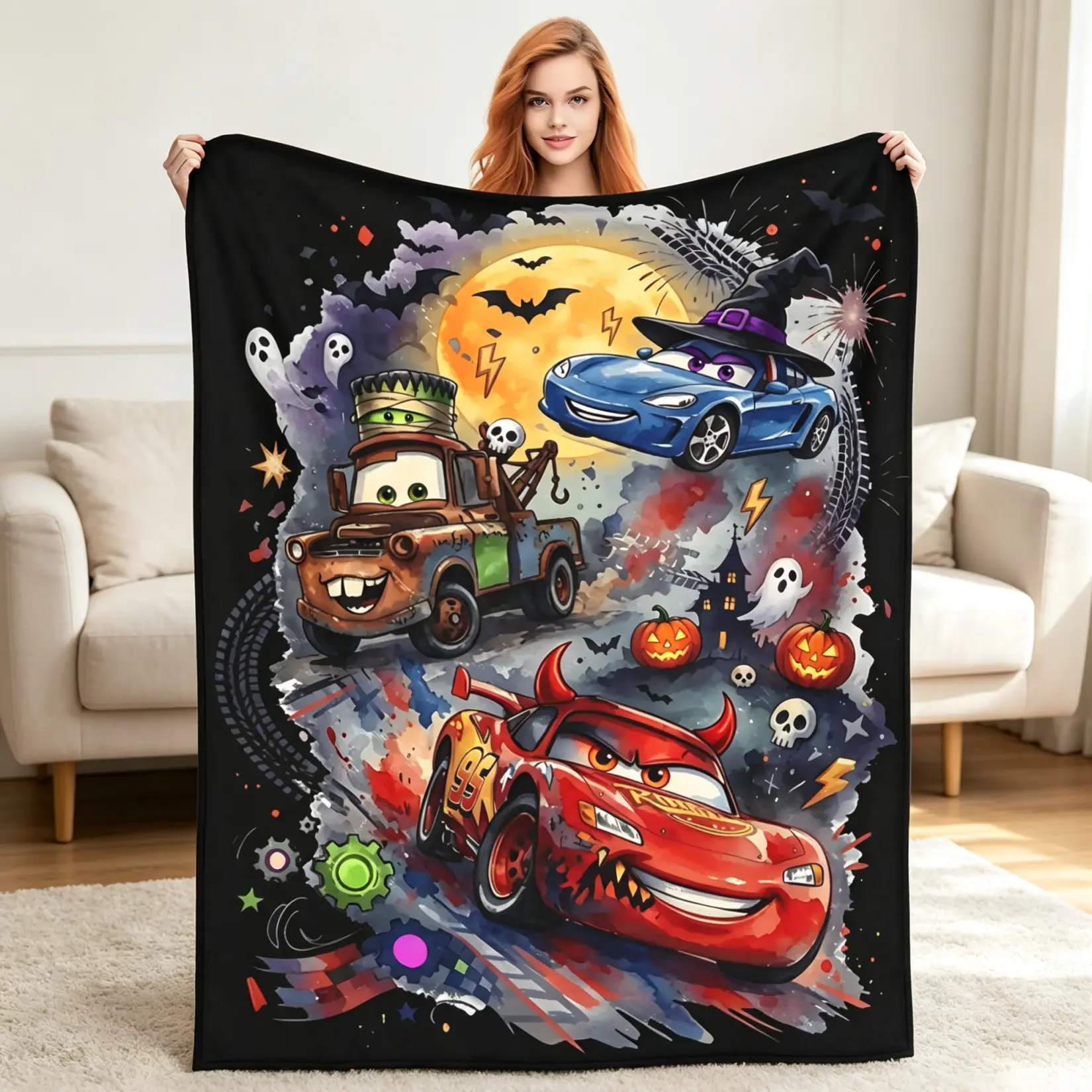 Disney Pixar Classic [2026 New] Cars Halloween Throw Blanket Lightning McQueen Graphic Fleece Cozy Soft Blanket for Bed Couch Office Camping Holiday Gift