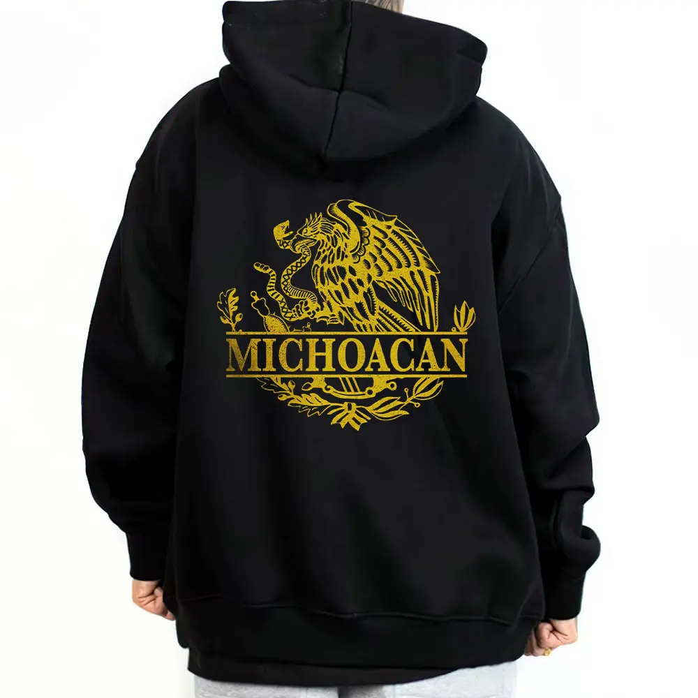 Chicano Clothing Mexican Clothes Lowrider Clothes Style Gold Design Oversized Graphic Tee Medium Heavy Sweatshirt Hoodie for Men & Women Michoacan Design Unisex Polyester