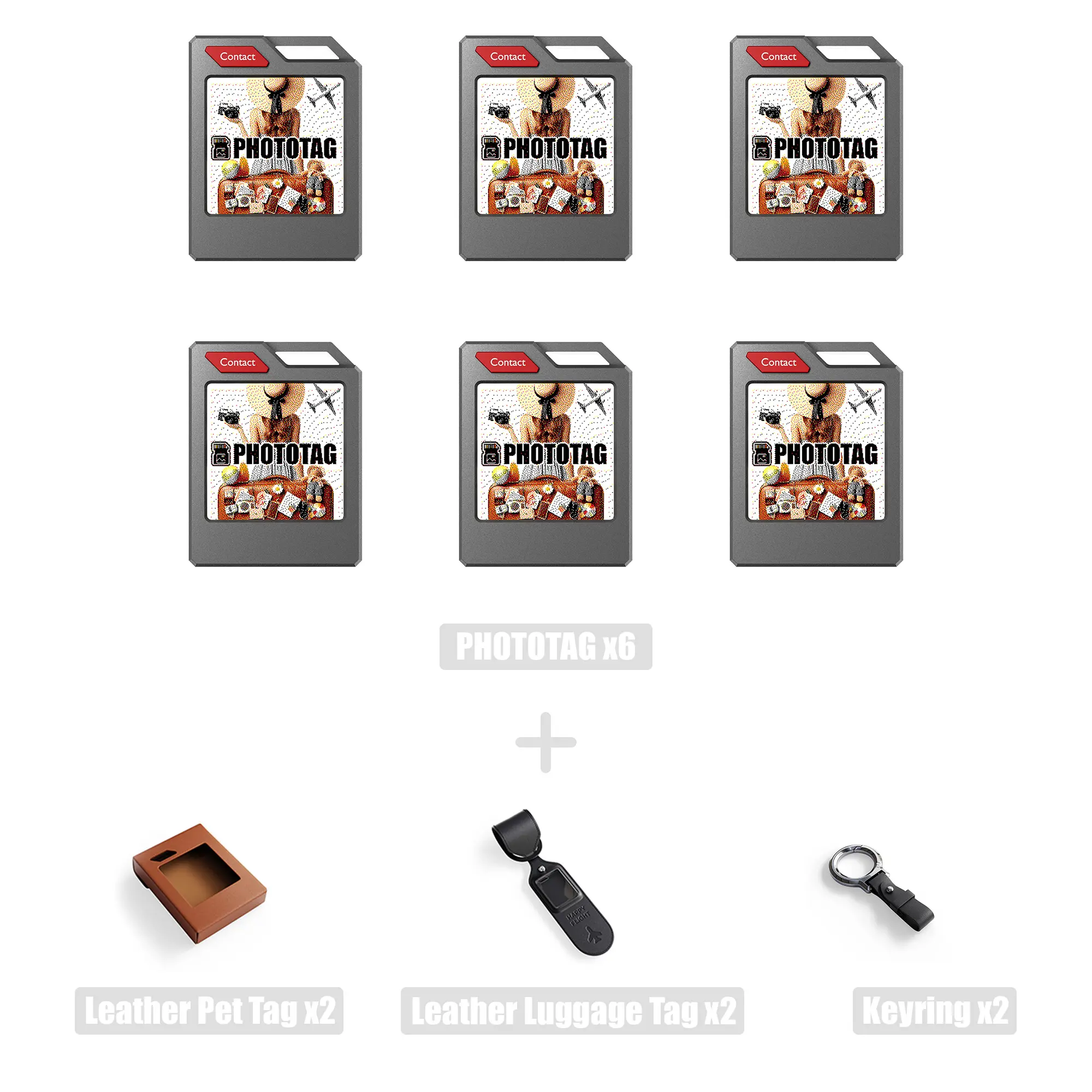 PhotoTag Customizable E-Ink GPS Keychain Accessories (2-6 Pack) – iOS-Only Find My Compatible, Photo/Emoji Display, 10-Month Battery Life, IP65 Waterproof, Replaceable Battery, Personalized Gift for Keys, Wallets