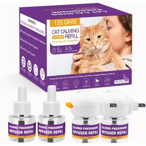 Cat Calming Pheromone Diffuser Kit, Long-Lasting Stress & Anxiety Relief, Reduces Fighting, Spraying & Scratching, Safe & Drug-Free Comfort for All Cats and Kittens 2 Plug-Ins + 4 Refills (48ml Each)