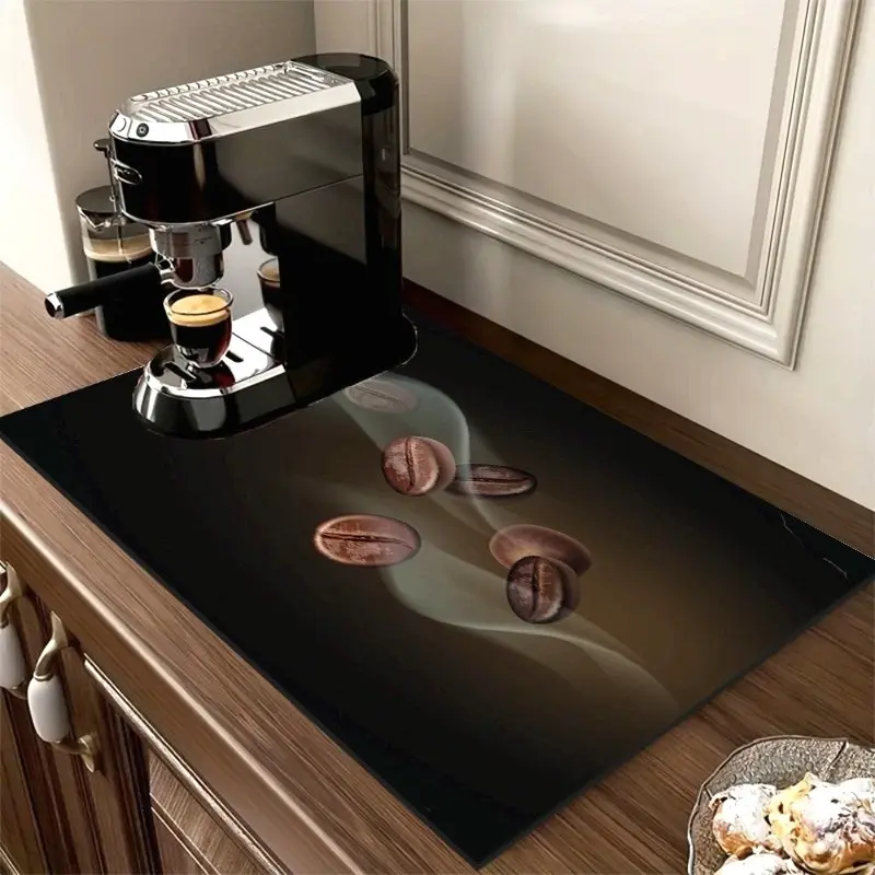 Coffee Theme Kitchen Mat, 1 Count Non-slip Kitchen Placemat, Household Placemat, Coasters, Absorbent Coffee Machine Mat, Coffee Bar Mat, Kitchen Decor Accessories, Housewarming Gift