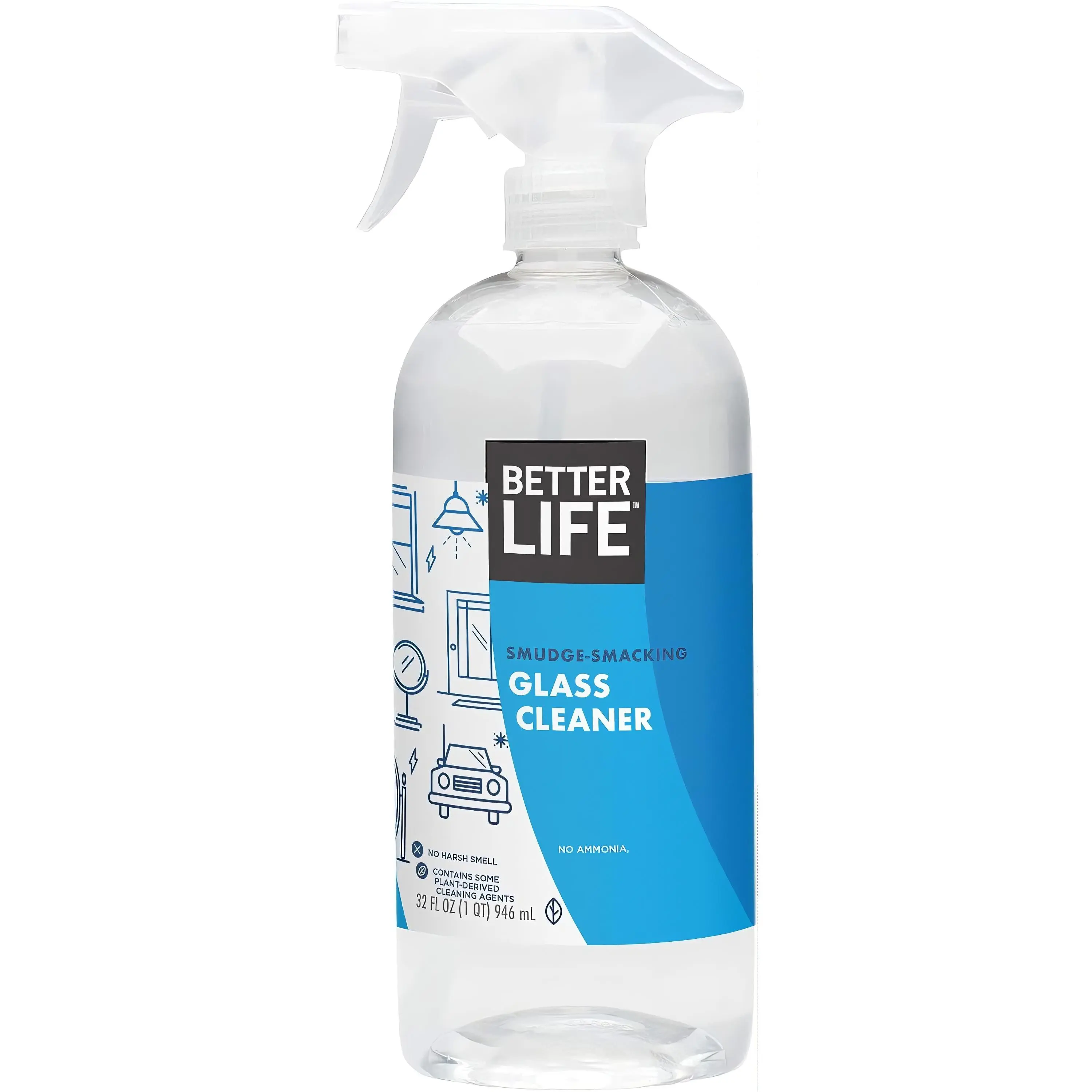Better Life Streak-Free Window Cleaner Spray - Gentle Formula for Plexiglass, Chrome, Acrylic, Mirrored Surfaces & Car Windows - No Petroleum Solvents, Chlorine, Bleach, Alcohol, Parabens, SLS or SLES - Safe for Kids & Pets