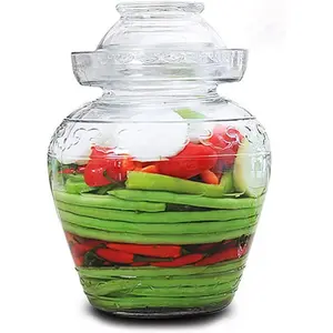 Glass Jar with Lid 2.5 Liter Fermentation Jar, Wide Mouth Large Fermenting Kit Crock with Water Seal Airlock Lid, Pickle Jar for Pickles Kimchi, Sauerkraut, Kombucha,  Brewing