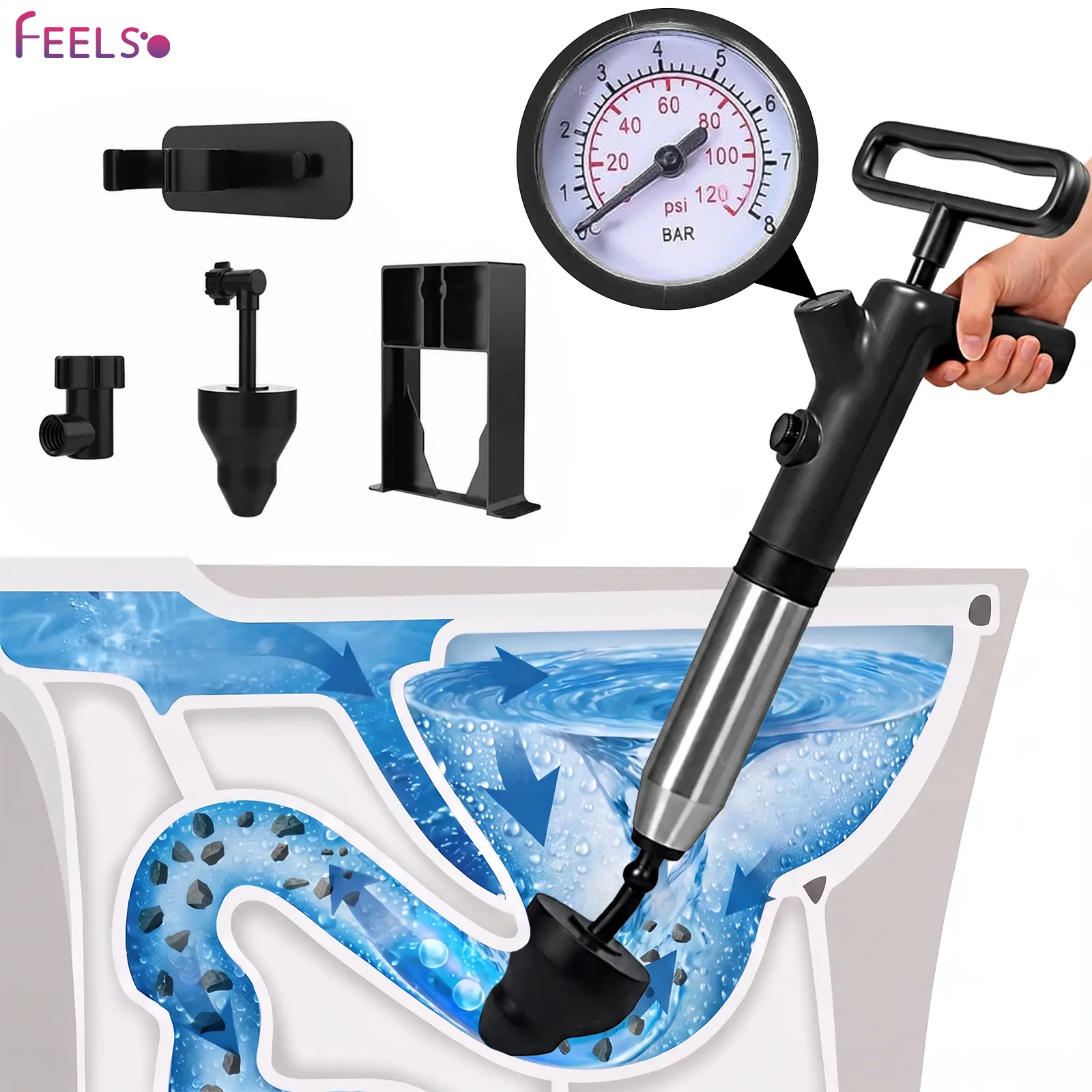 FEELSO Toilet Plunger for Bathroom, High-Pressure Air Plunger, Heavy-Duty Clog Remover for Toilets, Toilet Drain Unclogger,home essentials