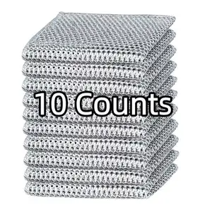 10pcs Counts Non Scratch Wire DishclothMultipurpose Wire Dishwashing Rag MetalScrubbers for for Wet and Dry Cleaning, 2-LayerKitchen Cleaning Cloth Cleaning Tool Reusable Multifunctional Dishwashing RagsHand Household