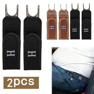 2 Pieces Metal Hook Elastic Belt, No Buckle Belts For Men Women, Adjustable Belts Without Holes, No Hole Buckleless Belt Hooks, Adults Invisible Waist Strap For Outdoor Work Travel Casual