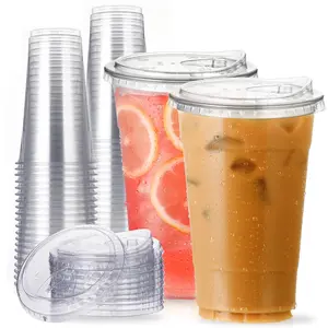 24oz Ice Coffee Cup with Lid, Transparent Plastic Disposable Cups, No Straw, Recyclable, Ideal for Parties, Weddings, Events, Plastic Clear Cups