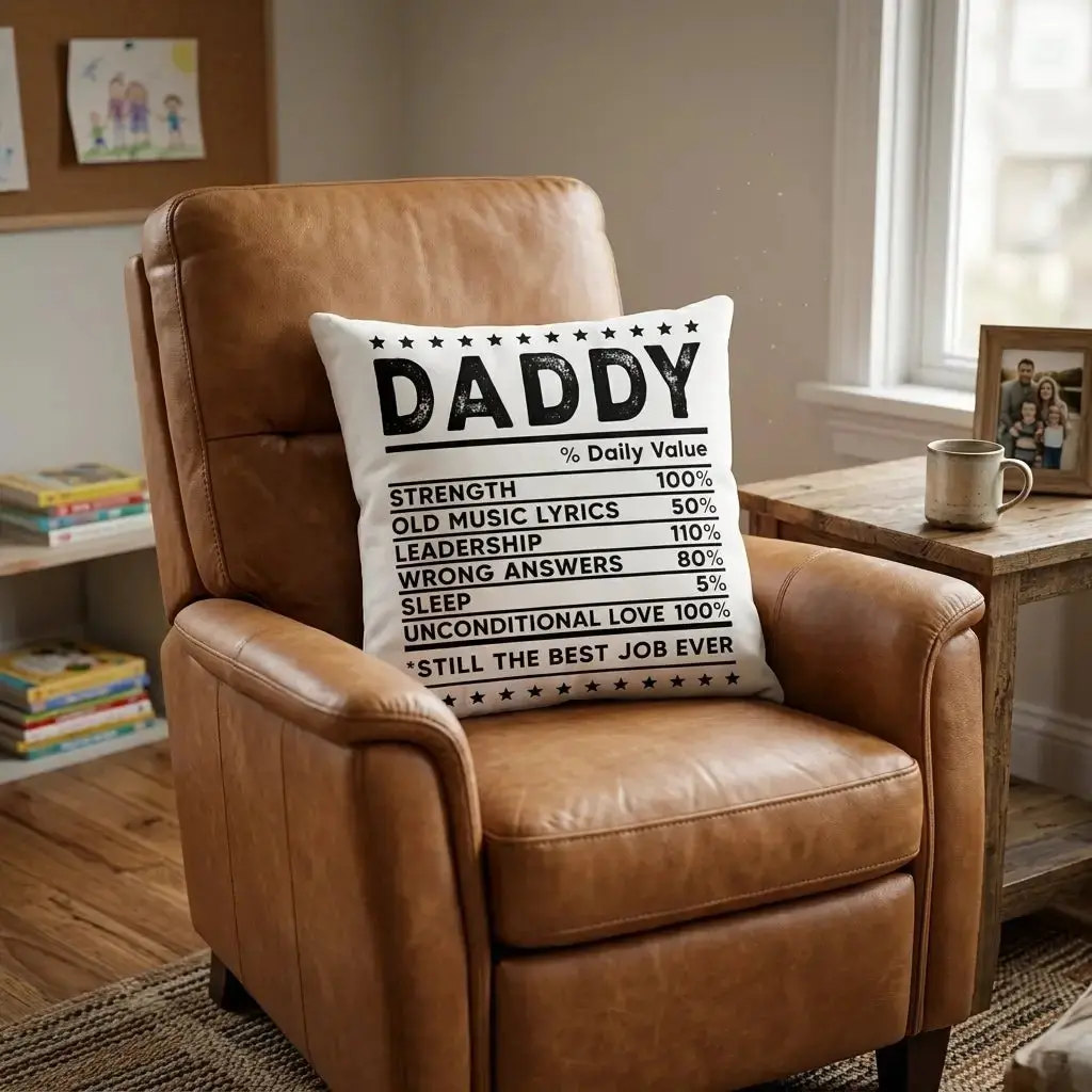 Dad Nutrition Facts Indoor/Outdoor Throw Pillow | Funny Father's Day Pillow | Dad Gift Cushion | Patio & Home Decor