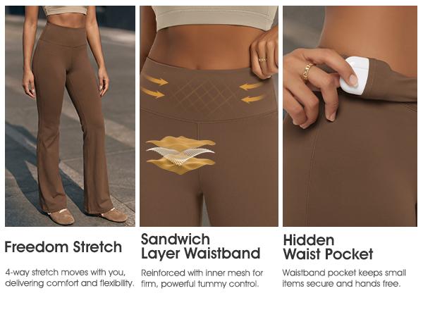 ODODOS Women's Powerful Tummy Control Flared Yoga Pants 2.0 High Waist Workout Bootcut Leggings with Inner Pocket- 29" / 31"