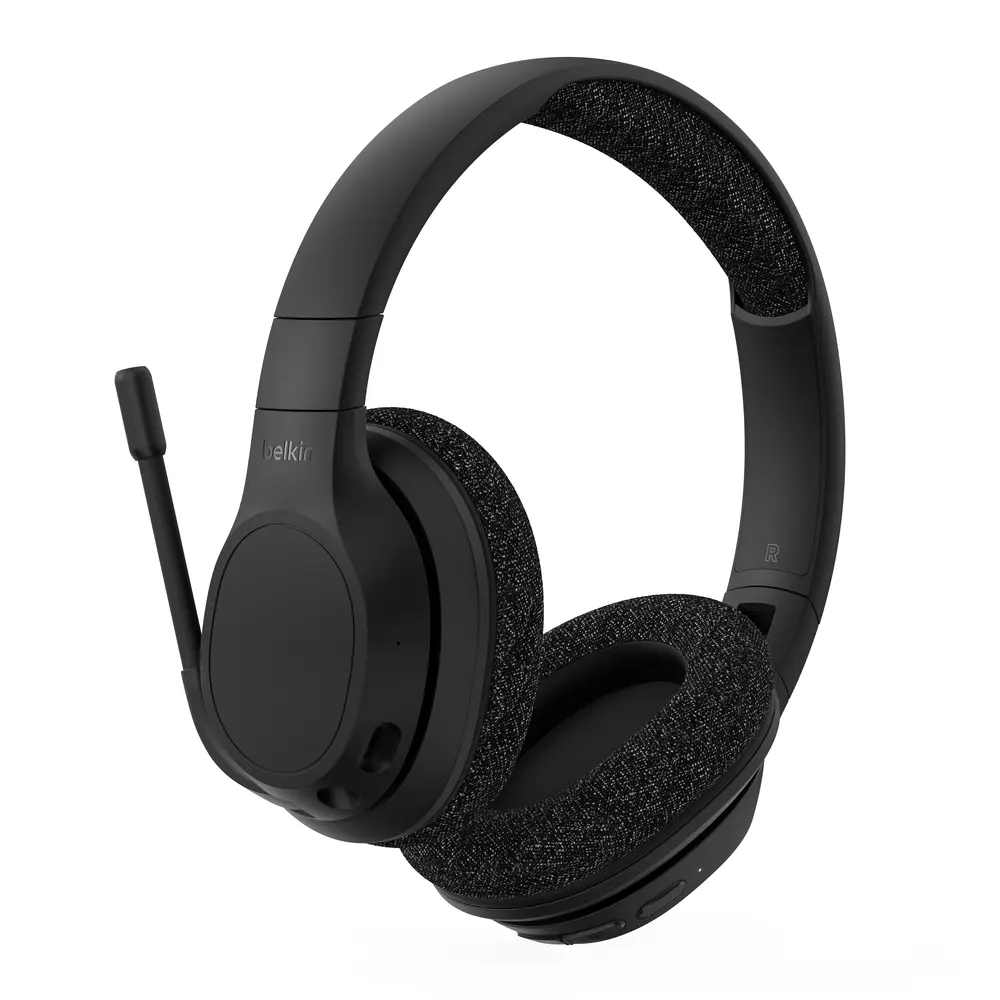 Belkin SoundForm Adapt Wireless Over Ear Headphones, Headset w/ Folding Boom Mic with Flip to Mute, Environmental Noise Cancellation (ENC), Bluetooth 5.2, Multipoint, 65H, Great Sound, for iPhone, iPad, Galaxy, and more, USB-C Cable and Audio Cable incl.