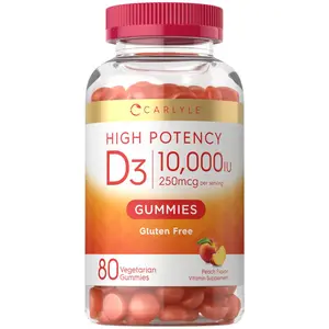 Vitamin D3 10000iu Gummies for Adults | 80 Count | Peach Flavored Gummy | High Potency For Women & Men | Vegetarian, Non-GMO, Gluten Free Supplement