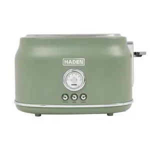 Haden Dorset 2 Slice Wide Slot Stainless Steel Toaster, Cedar Green & Chrome