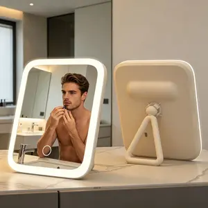 Vanity Mirror with Lights 7x6 Inch Portable Small Beauty LED Mirror Smart Touch Control for rechargeable Travel makeup mirror & Home Use Compact Design