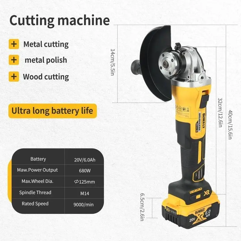 DEWALT DCG405NT 20V MAX Brushless Cordless Angle Grinder, 125mm 9000RPM, for Metal Polishing & Cutting