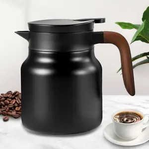 Thermal Coffee Carafe with Tea Infuser, Insulated, Stainless Steel, Wood Grain Handle, Keeps Drinks Hot/cold, 33.8oz/1L, Ideal for Outdoor Use, Pots