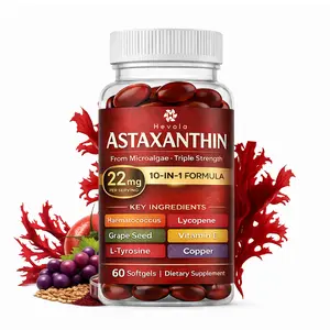 10 in 1 Astaxanthin 22mg Supplements - 60 Capsules - Astaxantina Antioxidant from Fresh Haematococcus Pluvialis, Contains Lycopene, Grape Seed, Vitamin E, & More Supports Eye, Joints, Skin Health