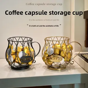 Modern Iron Coffee Pod Storage Rack Open Shelving Display Stand Coffee Bar Storage for Home Cafe Countertop