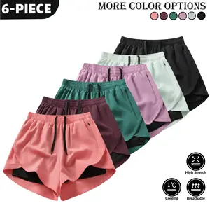 6-Piece Set — 2026 New Women’s Sports Shorts, quick-drying, breathable, anti-exposure, Sports Yoga Shorts, Mid Waist
