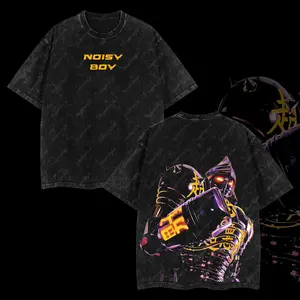 graphic tees Superstyle Collection Noisy boy - Real Steel Edition Double Printed Oversize Lightweight Acid Washed Tee Hoodie Sweater TV Series Graphic Design Top Cotton Streetwear Movie T-Shirt Clothes Menswear Womenswear Hoodie Sweatshirt Apparel Classic