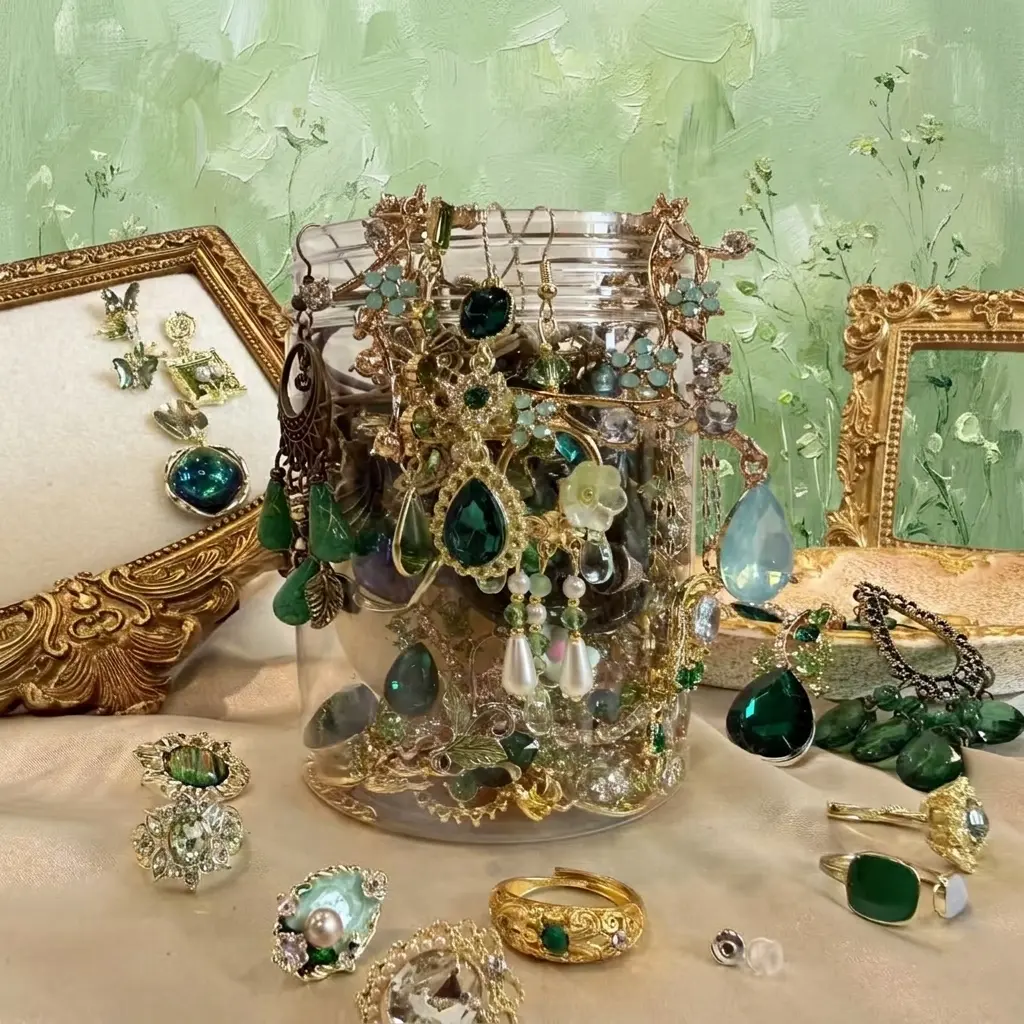 Women's Green Fairy Butterfly Mystery Jewelry Jar - 4Pcs Costume Jewelry Set for Women, Includes Necklace, Earrings, Ring, Bracelet, Elegant Fashion Gift, Jewelry For Women