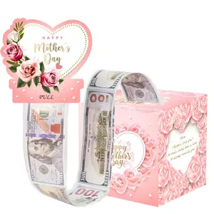 Mother's Day Cash Draw Box Rose Design Surprise Money Gift Box with 50 Transparent Bags, Perfect Present for Mom, Beautiful Gift Box