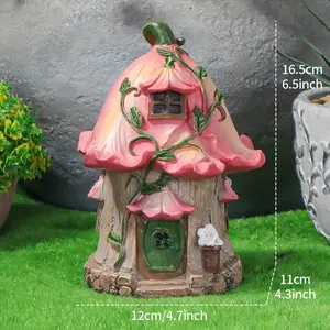 Charming garden miniature set-resin mushroom house, dwarf and bonfire design, suitable for DIY courtyard decoration and bonsai landscaping, perfect for room decoration.