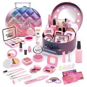 Girls' Realistic Makeup Set Pretend Play Set with Kids Vanity, Mirror, Cosmetic Box & Multiple Accessories, Interactive Gift for Kids Aged 3+, Perfect for Playtime