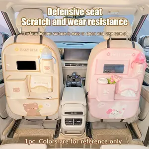 Cartoon Pattern Cute Girly Car Accessories Car Rear Seat Storage Box - Multi Pocket Storage Bag with Tissue Box, Cup Holder, and Phone Holder