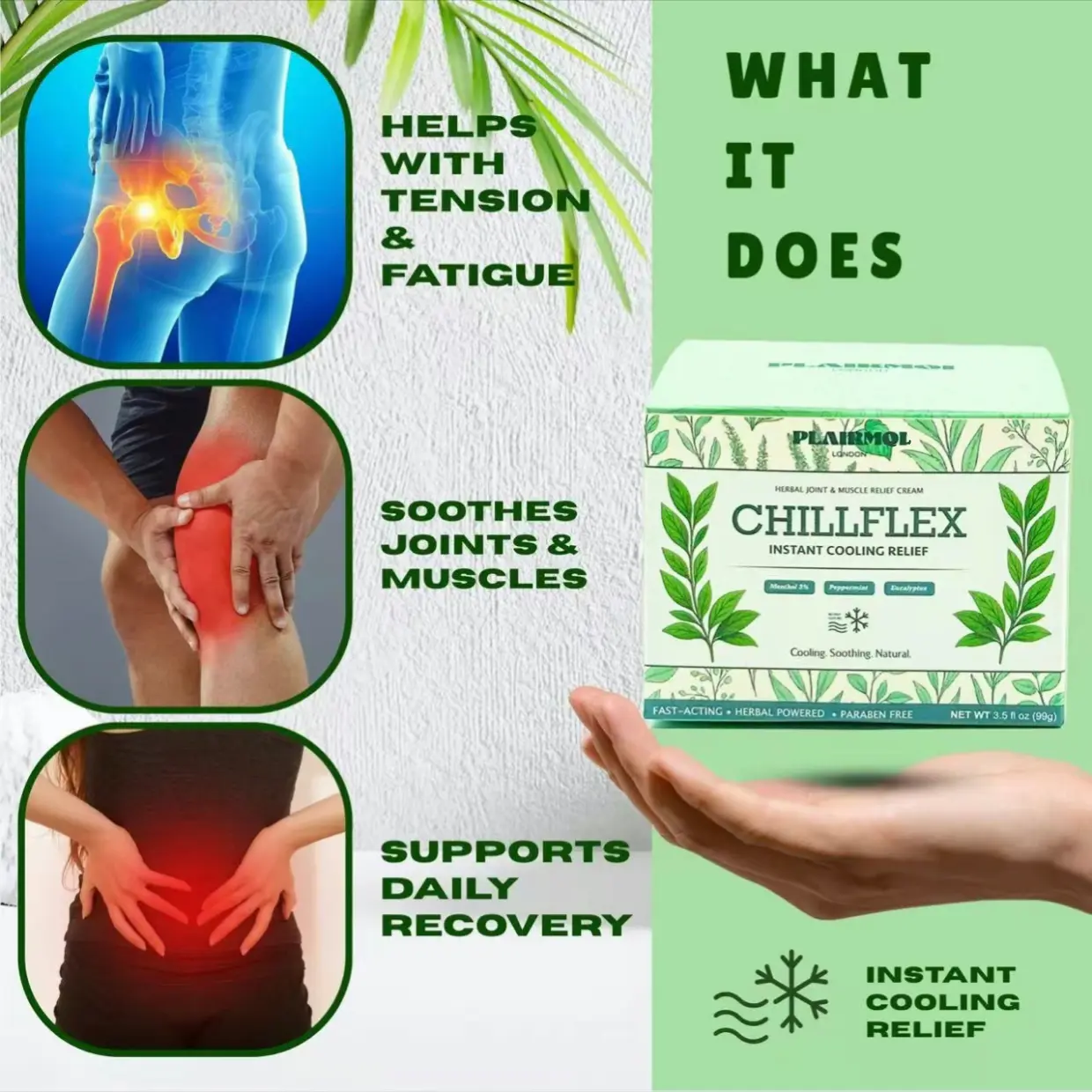 【HOT Flash Sale】 PLAIRMQL 3% Menthol Therapeutic Pain Relief Balm (100g) - Cooling Soothing Gel for Adults, Muscle Aches Treatment, Relaxation Reliever for Minor Discomforts, Prop 65 Safe, Joint Discomfort, Muscle Pain, Non-Toxic, Healing, Ointment, Healt