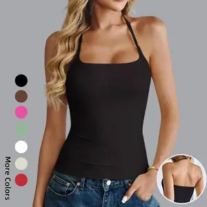 Women's Halter Tank Tops Double Lined Backless Sexy Going Out Y2K Slim Fit Camisole Top SwimWeek summervibes