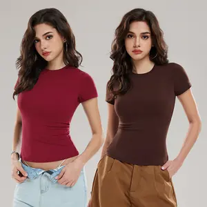 Airfree Two Pieces Solid Sports Tee Set Compressive Tops Round Neck Slim Stretchy for Yoga Gym Workouts Compressionshirt Women's Athletic Wear Sporty Style Clothes Gym Shirts Workout Tops Fitness Outfit