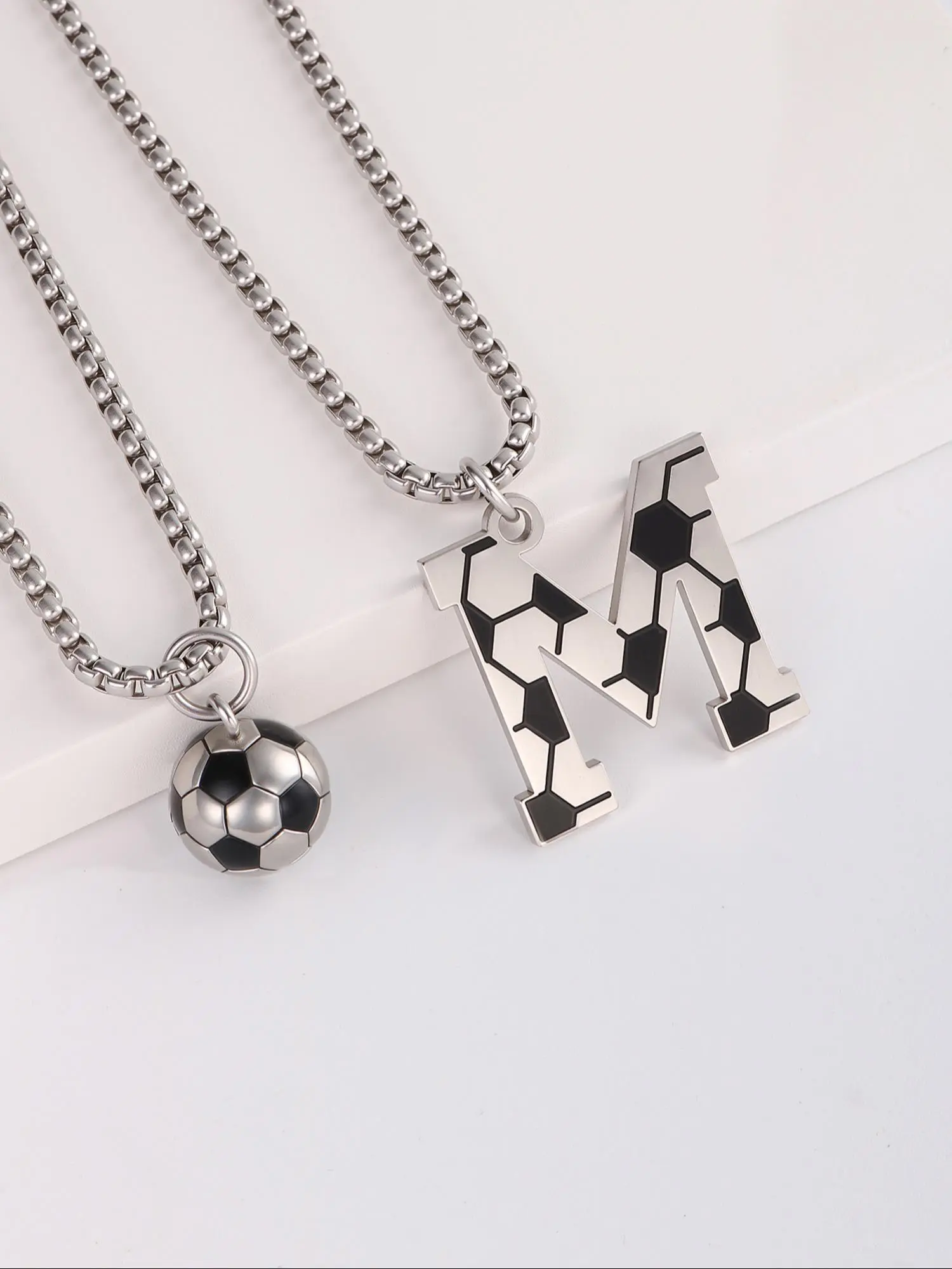Soccer Ball & Letter Design Pendant Necklace, Trendy Charms Necklace, Statement Necklace, Alphabet Detail Pendant, Fashion Alphabet Pendant, Stainless Steel Jewelry for Party, Daily Clothing Decor, Trendy All-match & Exquisite Jewelry for Birthday Gift
