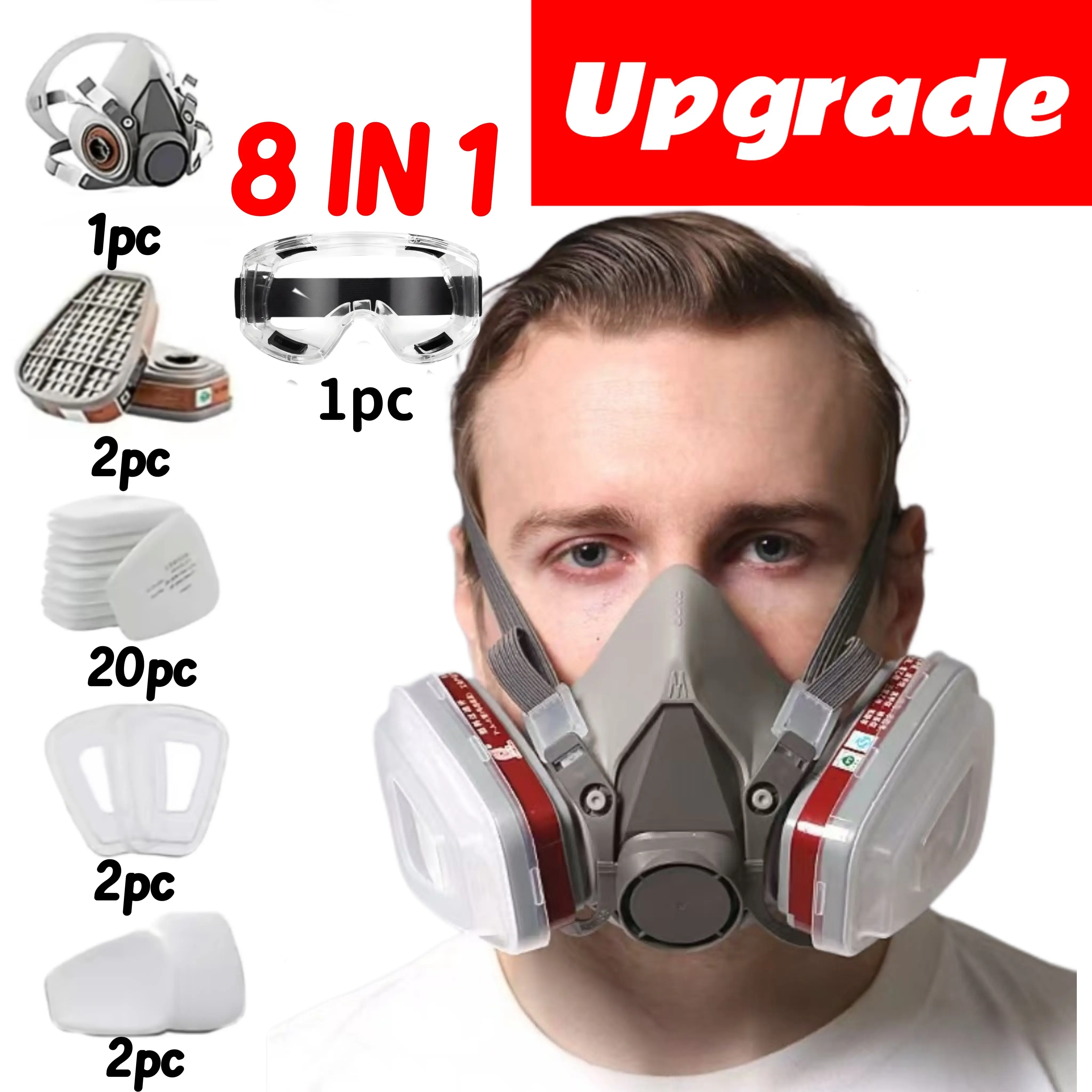 Reusable Half‑Face Respirator Mask for Adults,Gas Mask Equipped with Dual‑Filter Cartridges and Protective Safety Goggles, Industrial Anti‑Dust Protection Mask, Suitable for Painting, Construction Work and DIY Projects
