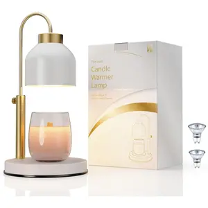 Candle Warmer Lamp, with 2 Bulbs,Timer & Dimmer,Compatible with Large  Jars,3 Wick Candles,Height Adjustable Electric Top Candle Melter,White,110-120v