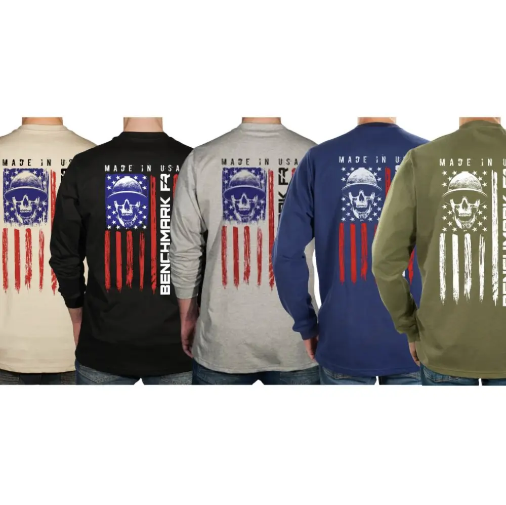 #Benchmark FR Skull Flag Flame Resistant Long Sleeve Shirt ,Mens Pullover Printed Shirt, Menswear Graphic Hoodie, Unisex Tshirt, Sweatshirt, Gift For Men And Women
