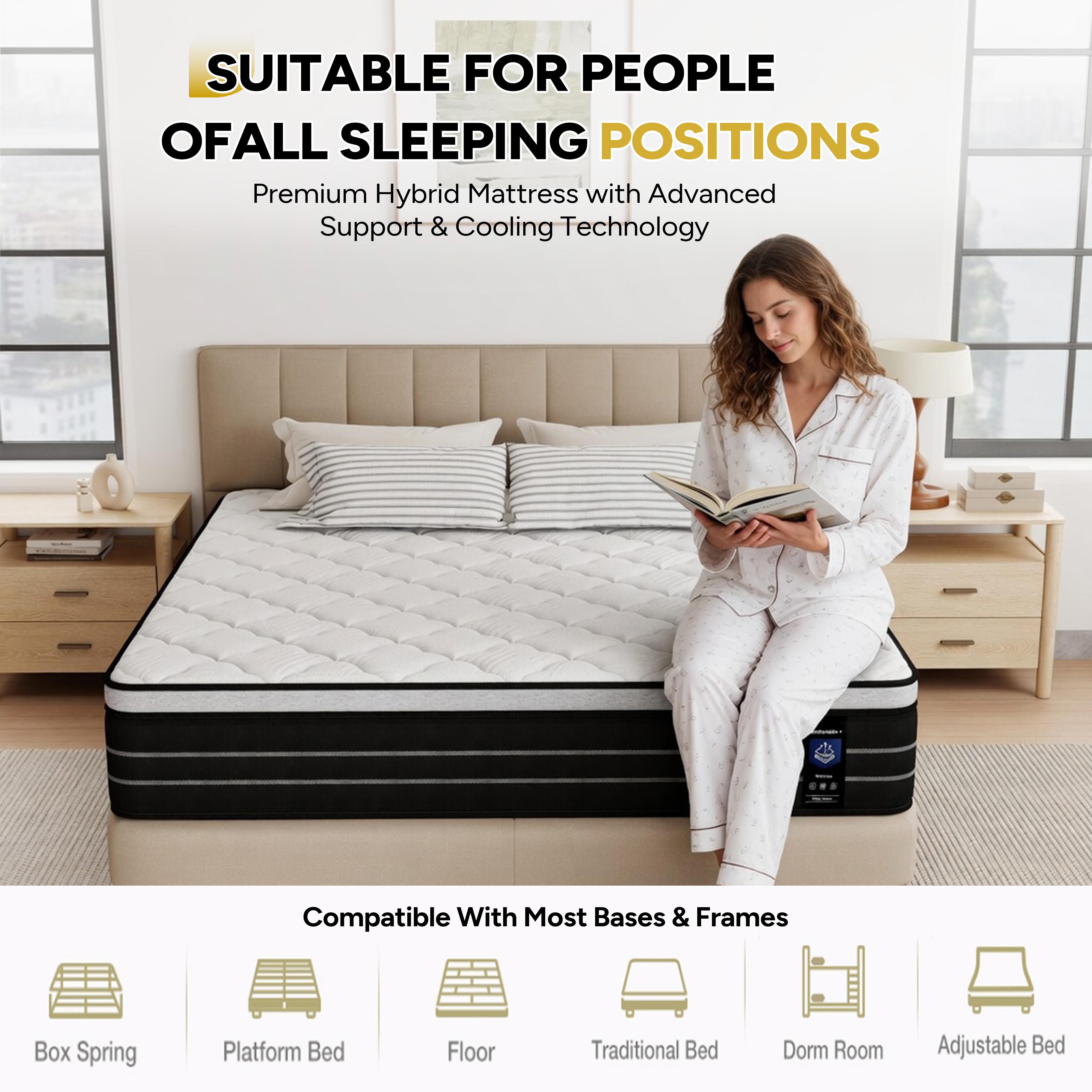 【Summervibes】 Hibrid mattress 12,14 Inch Queen Mattress King, Twin, Full Mattress, Equipped with Individually Wrapped Pocket Springs in a Box.