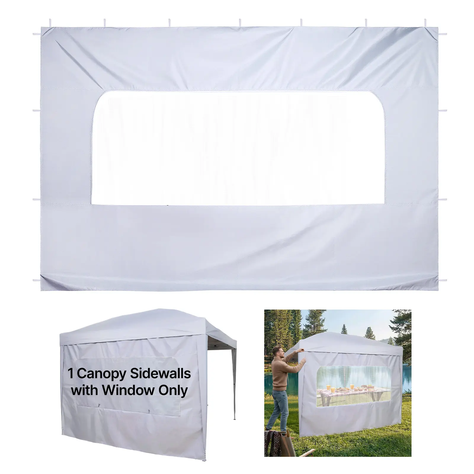 VEVOR Outdoor Shade Sidewall - 10x10 ft Adjustable Pop Up Tent Fit, 100% Waterproof Sunshade Privacy Wall, Wind-Secure Fit for Car Camping, Commercial Events (1 White Sidewall Only)#BacktoSchool