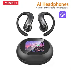 MINISO MS188 Wireless BT Headphones, 1 Count Open-back Over-ear Headphones with LCD Display Charging Case, Suitable for Daily Commuting, Stereo Sound Headphone, Multifunctional Earbuds