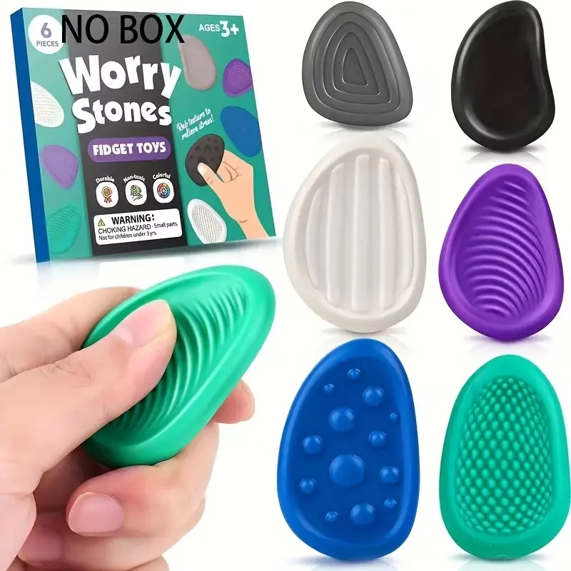 6pcs Sensory Stones, Sensory Fidgets for Kids, Stress-Relief Fidget Toy for Focus & Calm, Stress Relief Fidgeting, Durable & Washable, Assorted Colors, Great for Classroom Use