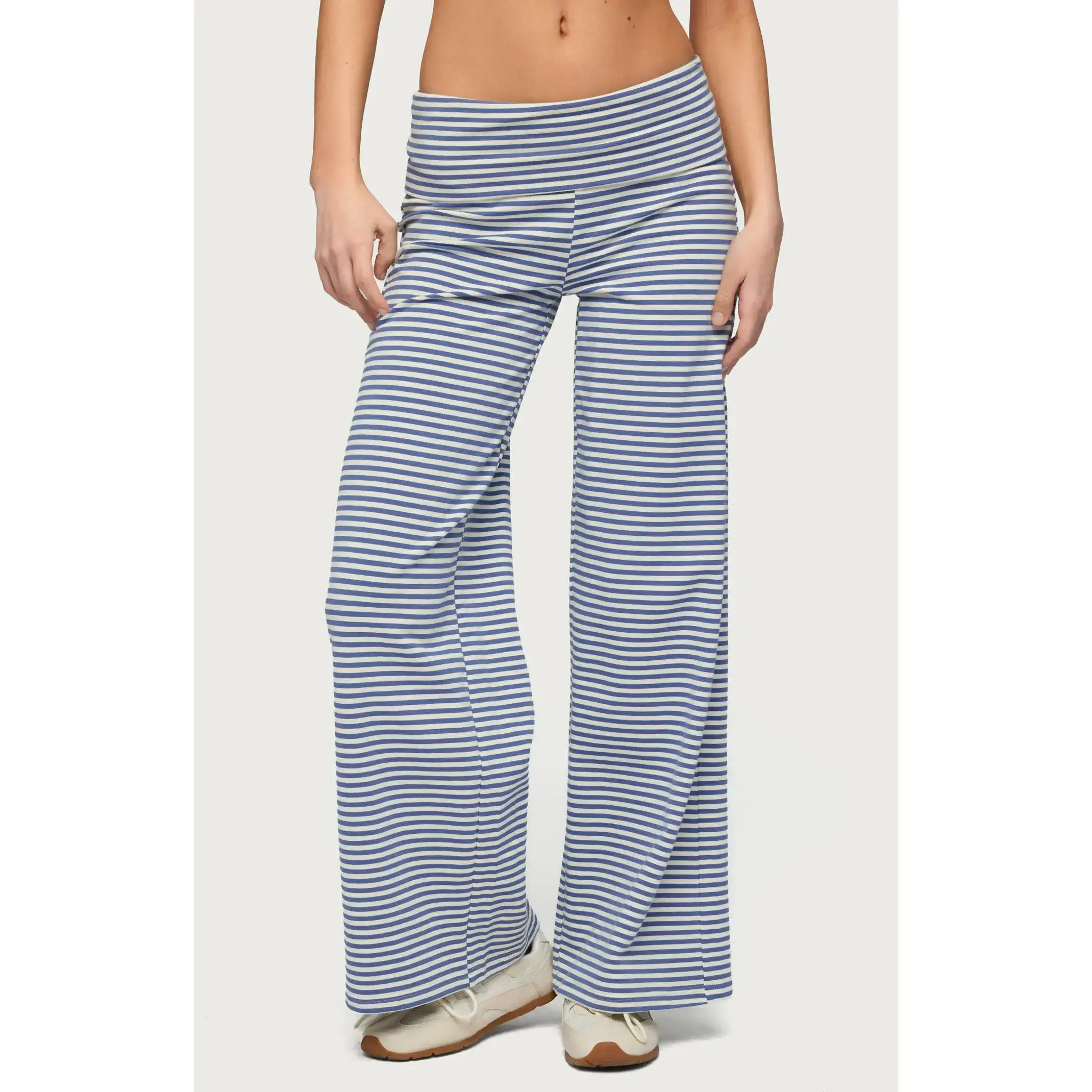 Edikted Women's Petite Lilah Striped Fold Over Pants