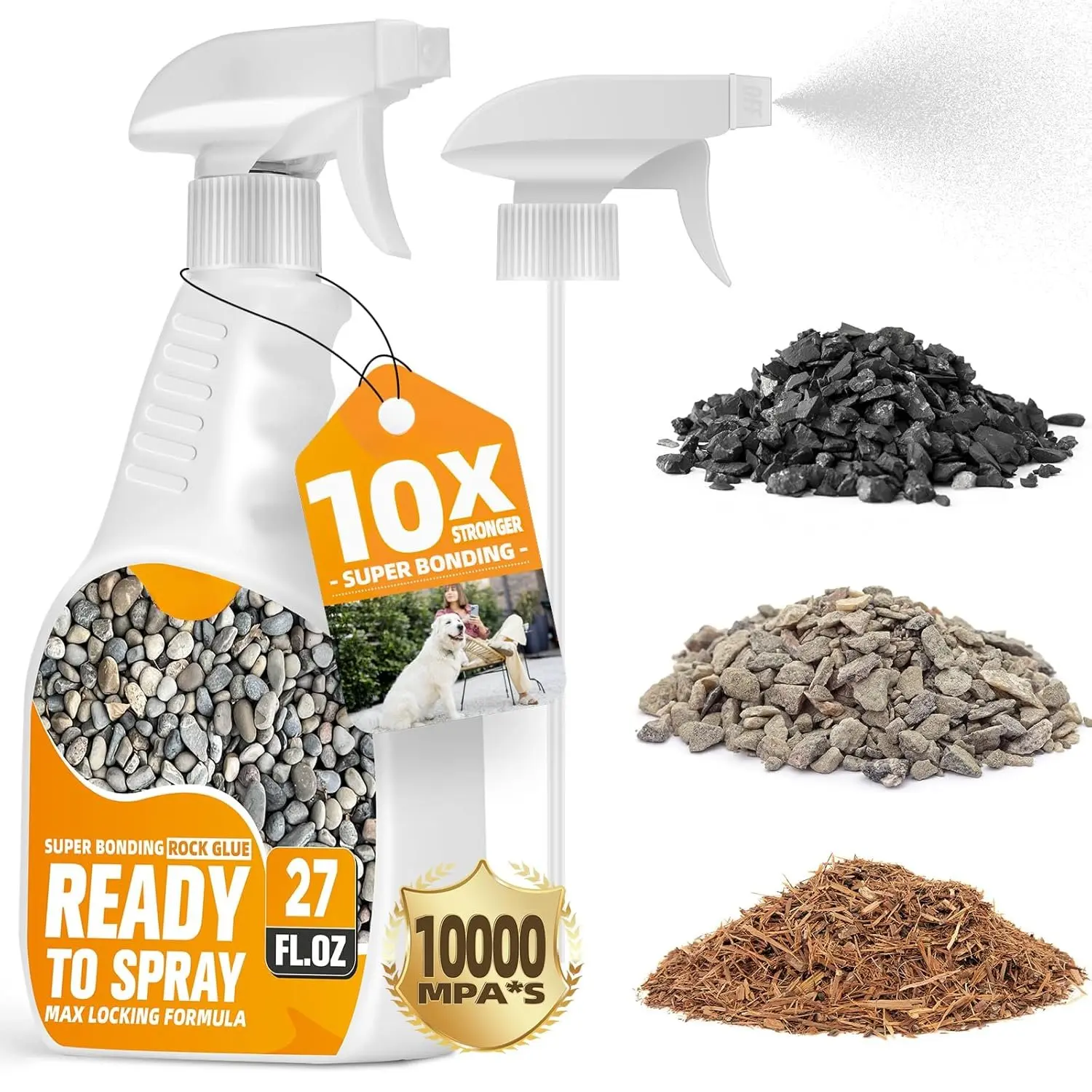 27oz Landscaping Rock Glue with Sprayer Kit, Easy-to-Use Mulch & Gravel Binder, No Dilution 2-3 Thin Layers Fast-Dry, Weatherproof Adhesive for Garden Beds, Stones