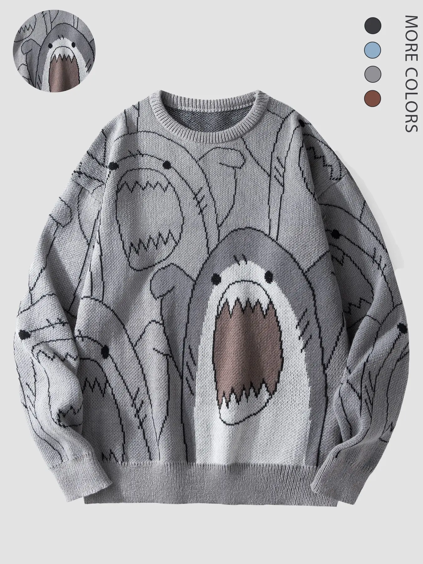 Men's Cartoon Shark Print Round Neck Streetwear Sweatshirt, Regular Fit Casual Street Fashion Long Sleeve Pullover for Fall & Winter, Men's Clothes for Daily Wear Sweater, Casual Pullover Sweatshirts