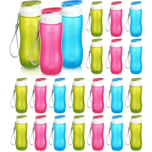 Reusable Water Bottles Bulk for Kids 12 oz Plastic Sports Water Bottle Gym Lightweight Snap Lid Bottle Easy Carry Leak Proof Bottles for Outdoor Fitness