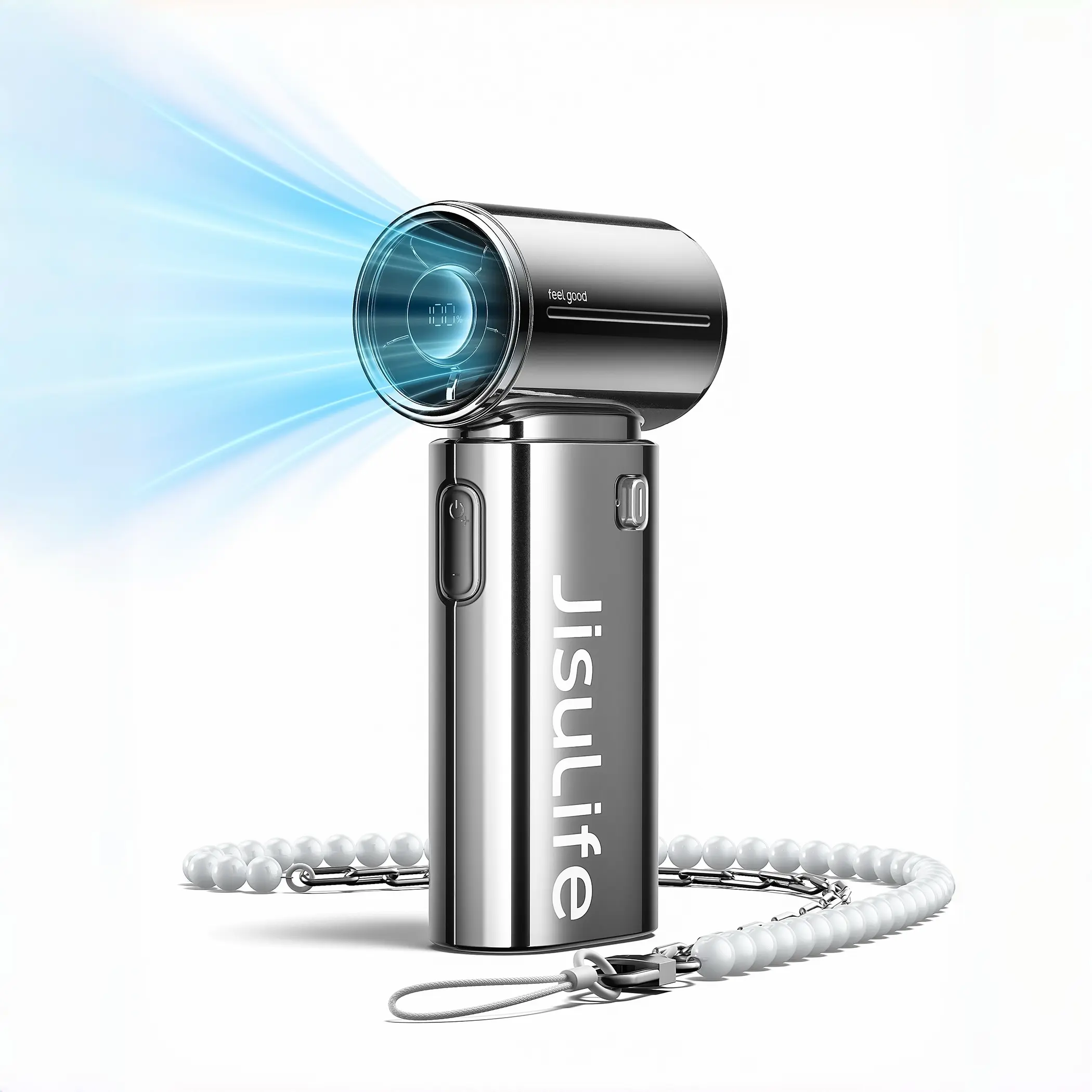JISULIFE 2026 Life9s Chrome Portable Handheld Turbo Fan - High-Speed Cooling, 18H Runtime, 5000mAh Rechargeable, Fashion Tech Gadget, Unique Mens Gifts for Music Festivals & Concerts