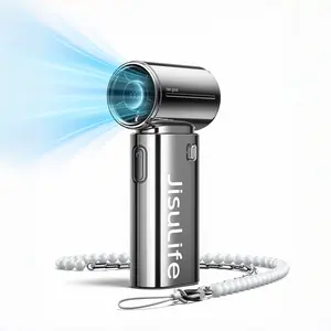 JISULIFE 2026 Life9s Chrome Portable Handheld Fan Turbo High Speed Cooling 18H 5000mAh Rechargeable Fashion Mini Fan Stylish Music Festival & Concert Accessory Valentines Day Gifts for Men Women