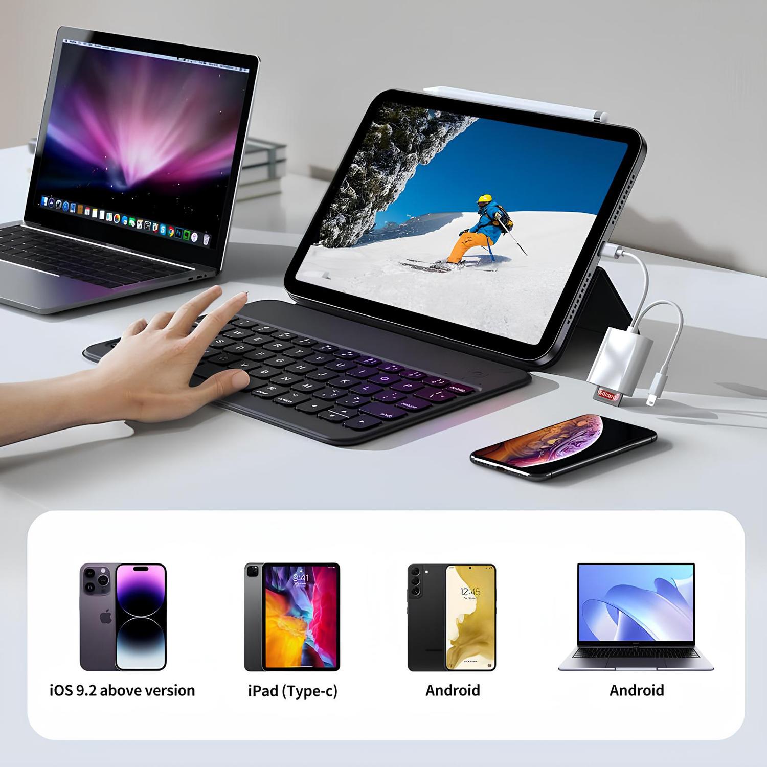 JODIUKIU 2-in-1 Type-C SD Card Reader, Dual-Slot Portable USB-C Memory Card Adapter, High Speed Plug & Play Data Transfer Reader for SD Micro SD TF Card, Compatible with USB-C Phones, Laptops and Gaming Devices